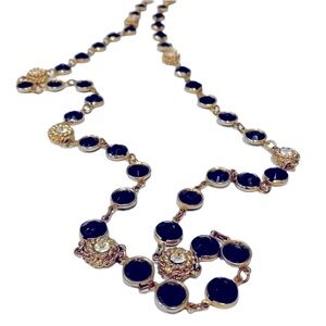 Vintage costume necklace. Gold, black and rhinestone. EUC